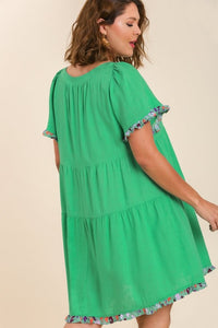 Umgee Dress with Square Neckline and Floral Print Details in Lime Green Dress Umgee   