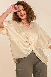 Umgee Satin Top with Front Knot in Champagne Top Umgee   