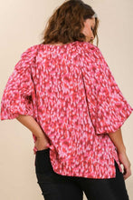 Load image into Gallery viewer, Umgee Printed Top with Puff Sleeves in Rose Pink Mix Top Umgee   
