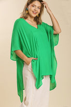 Load image into Gallery viewer, Umgee Sheer V-Neck Kaftan Top in Kelly Green Shirts &amp; Tops Umgee   
