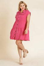 Load image into Gallery viewer, Umgee Hot Pink Tiered Dress with Frayed Hem Dresses Umgee   
