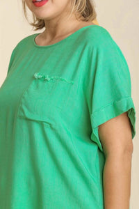 Umgee Linen Blend Pocket Top in Lime Green Top Umgee   