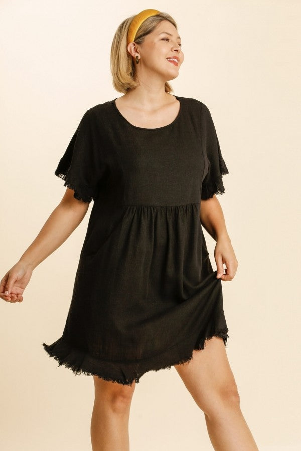 Umgee Short Linen Blend Dress in Black  Umgee   