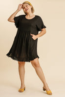Umgee Short Linen Blend Dress in Black  Umgee   