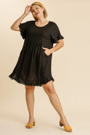 Umgee Short Linen Blend Dress in Black  Umgee   