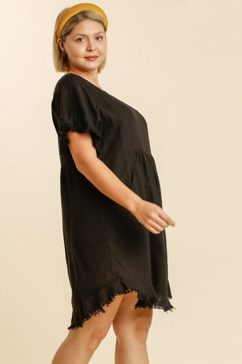 Umgee Short Linen Blend Dress in Black  Umgee   