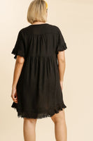 Umgee Short Linen Blend Dress in Black  Umgee   