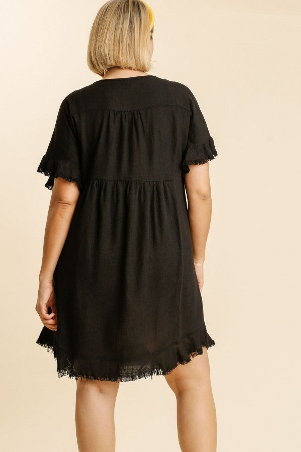 Umgee Short Linen Blend Dress in Black 1XL Umgee Short Linen Blend Dress in Black 1XL