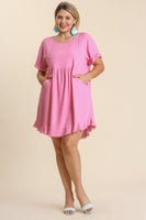 Umgee Short Linen Blend Dress in Bubble Pink  Umgee   