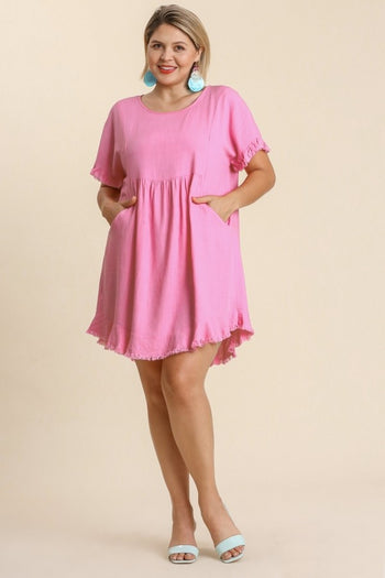 Umgee Short Linen Blend Dress in Bubble Pink  Umgee   