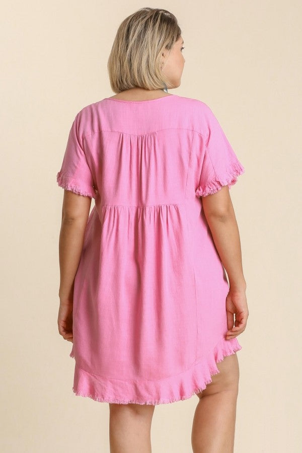 Umgee Short Linen Blend Dress in Bubble Pink June Adel Umgee Short Linen Blend Dress in Bubble Pink June Adel