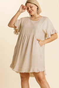 Umgee Short Linen Blend Dress in Oatmeal Dresses Umgee   