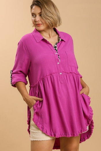 Umgee Mulberry Top with Animal Print Accents FINAL SALE Tops Umgee   