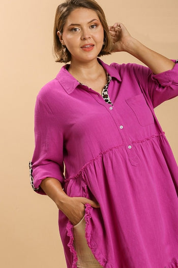 Umgee Mulberry Top with Animal Print Accents FINAL SALE Tops Umgee   