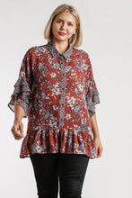 Load image into Gallery viewer, Umgee Brick Floral Print Tunic Top with Ruffled Sleeves Top Umgee   
