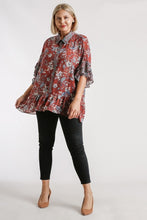 Load image into Gallery viewer, Umgee Brick Floral Print Tunic Top with Ruffled Sleeves Top Umgee   
