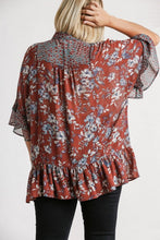 Load image into Gallery viewer, Umgee Brick Floral Print Tunic Top with Ruffled Sleeves Top Umgee   
