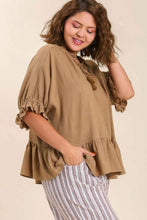 Load image into Gallery viewer, Umgee Cappuccino Linen Blend Top with Tassel Tie Tops Umgee   
