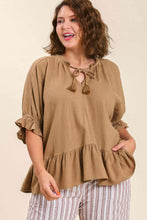 Load image into Gallery viewer, Umgee Cappuccino Linen Blend Top with Tassel Tie Tops Umgee   
