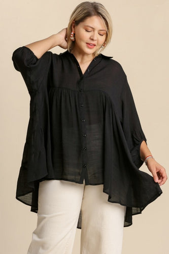 Umgee Button Front Tunic Top in Black Top Umgee   