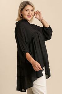 Umgee Button Front Tunic Top in Black Top Umgee   