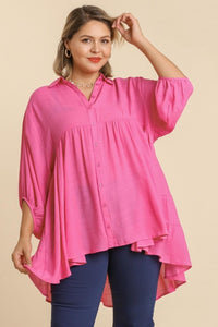 Umgee Button Front Tunic Top in Bubble Pink Top Umgee   