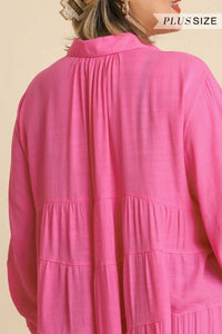 Umgee Button Front Tunic Top in Bubble Pink Top Umgee   