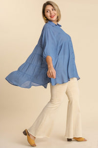 Umgee Button Front Tunic Top in Denim Blue Top Umgee   