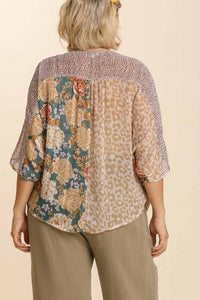 Umgee Floral and Animal Surplice Top in Forest Mix Top Umgee   