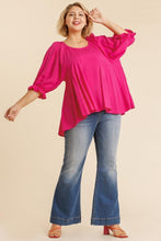 Load image into Gallery viewer, Umgee Top with Elastic Ruffled Cuff Sleeves and Pleated Details in Hot Pink Shirts &amp; Tops Umgee   
