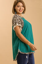 Load image into Gallery viewer, Umgee Animal Print Short Sleeve Shirt in Teal Top Umgee   
