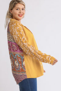 Umgee Button Front Top with Printed Back in Goldenrod Mix  Umgee   