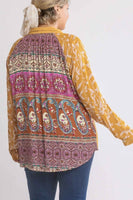 Umgee Button Front Top with Printed Back in Goldenrod Mix  Umgee   