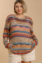 Load image into Gallery viewer, Umgee Lightweight Crocheted Sweater in Teal and Rust Mix Shirts &amp; Tops Umgee   
