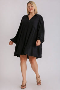 Umgee Linen Blend Long Sleeve Dress in Black  Umgee   