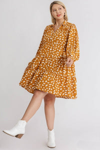 Umgee Ochre Mix Dalmatian Print Dress Dresses Umgee   