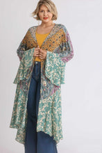 Load image into Gallery viewer, Umgee Dusty Mint Mixed Kimono with Sharkbite Hem  Umgee   
