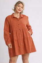 Load image into Gallery viewer, Umgee Textured Long Sleeve Dress in Burnt Orange  Umgee   
