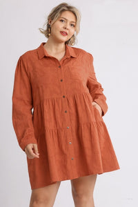 Umgee Textured Long Sleeve Dress in Burnt Orange  Umgee   