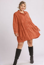 Load image into Gallery viewer, Umgee Textured Long Sleeve Dress in Burnt Orange  Umgee   
