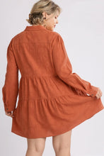 Load image into Gallery viewer, Umgee Textured Long Sleeve Dress in Burnt Orange  Umgee   
