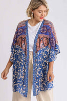 Umgee Mixed Print Kimono in Dark Denim Color Mix  Umgee   