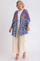 Umgee Mixed Print Kimono in Dark Denim Color Mix  Umgee   