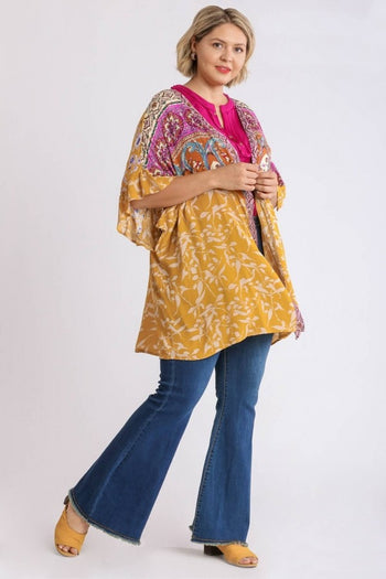 Umgee Mixed Print Kimono in Goldenrod Color Mix  Umgee   