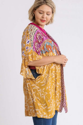 Umgee Mixed Print Kimono in Goldenrod Color Mix  Umgee   