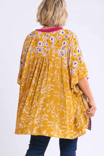 Umgee Mixed Print Kimono in Goldenrod Color Mix  Umgee   