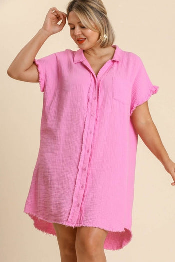 Umgee Gauze Shirt Dress in Bubble Pink Dresses Umgee   