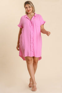 Umgee Gauze Shirt Dress in Bubble Pink Dresses Umgee   