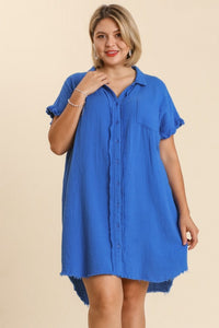 Umgee Gauze Shirt Dress in Sapphire Blue Dresses Umgee   