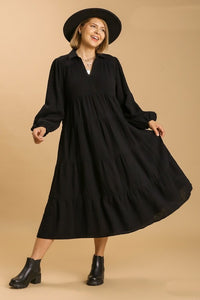 Umgee Gauze Tiered Maxi Dress in Black Dresses Umgee   